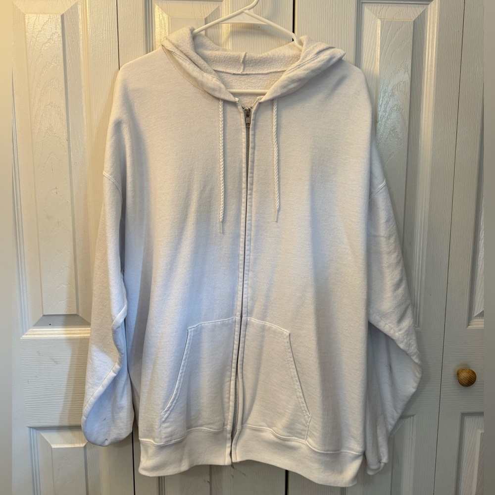 Basic white zip up hoodie